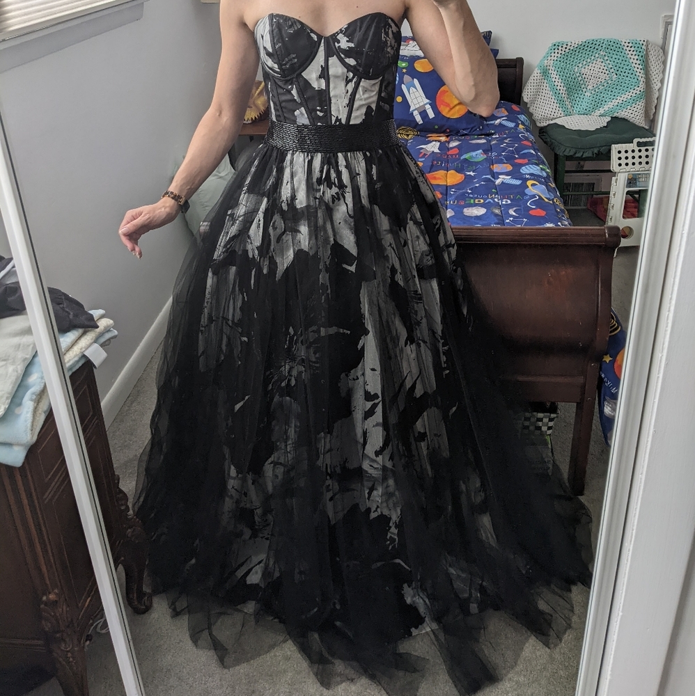 Maggie Sottero Flirt Black and white floral tulle ballgown, size 4